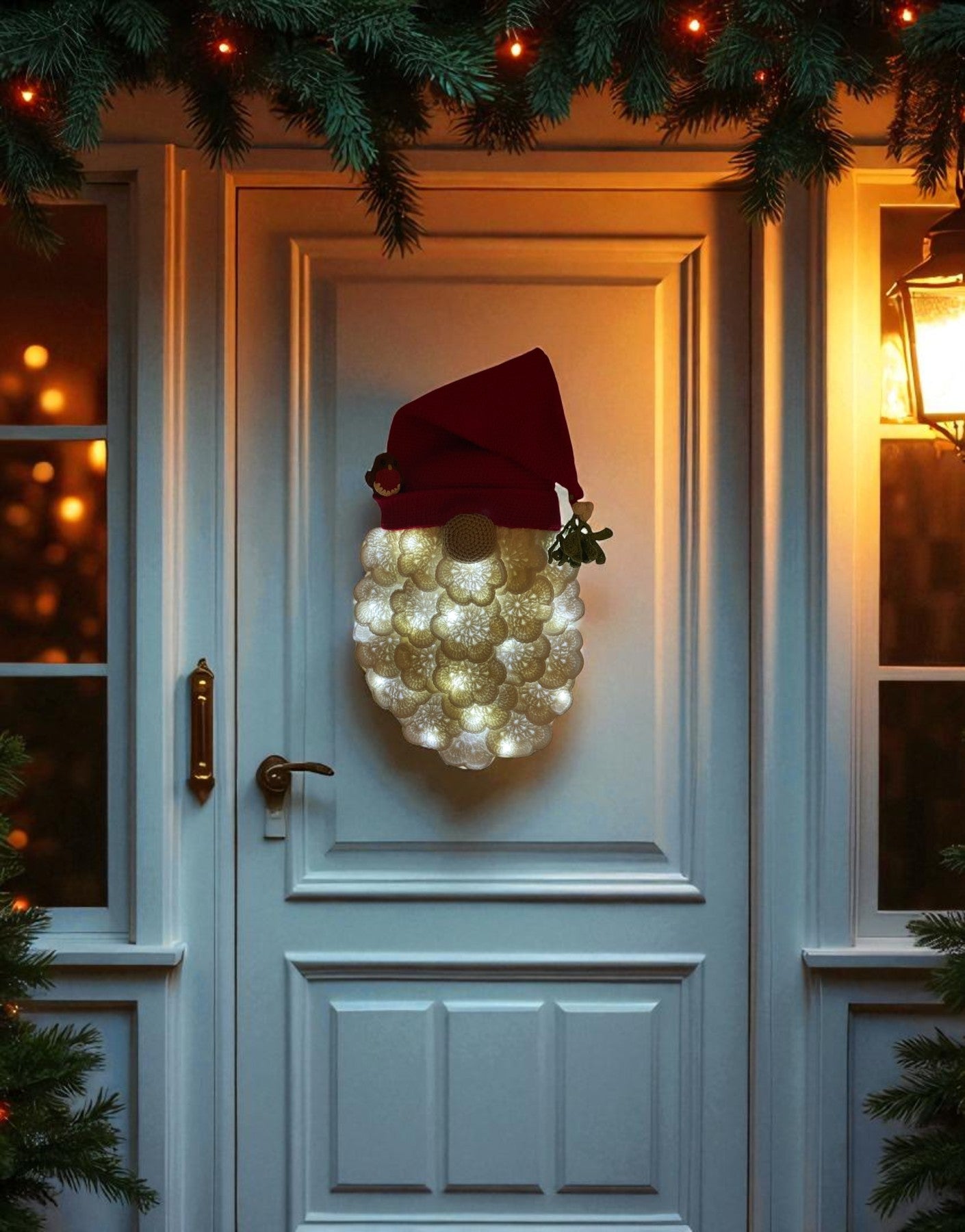 π Festive Gonk Wreath with Light-Up Beard Crochet Pattern