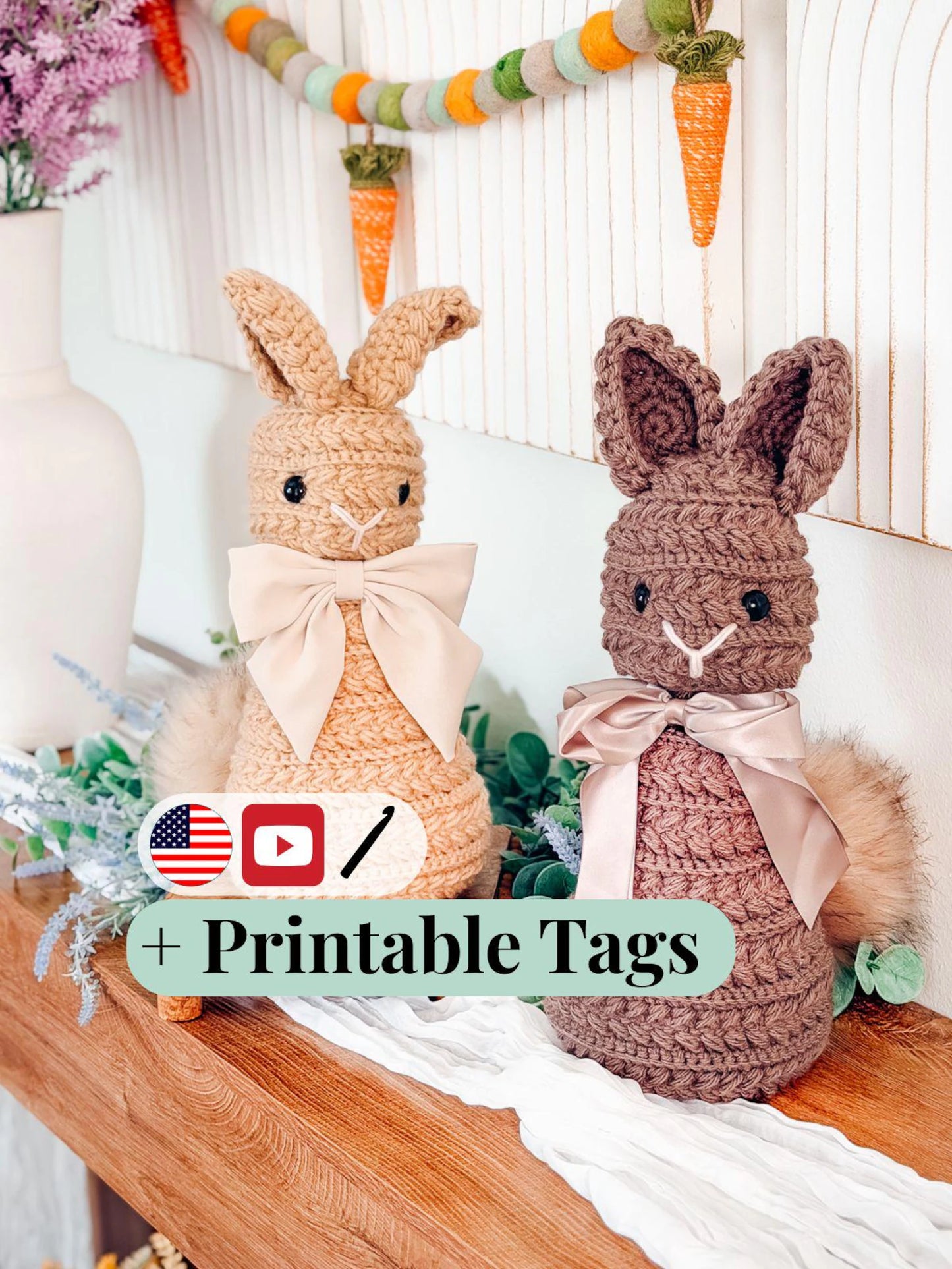Wheat Stitch Bunny Crochet Pattern + Video (PDF)