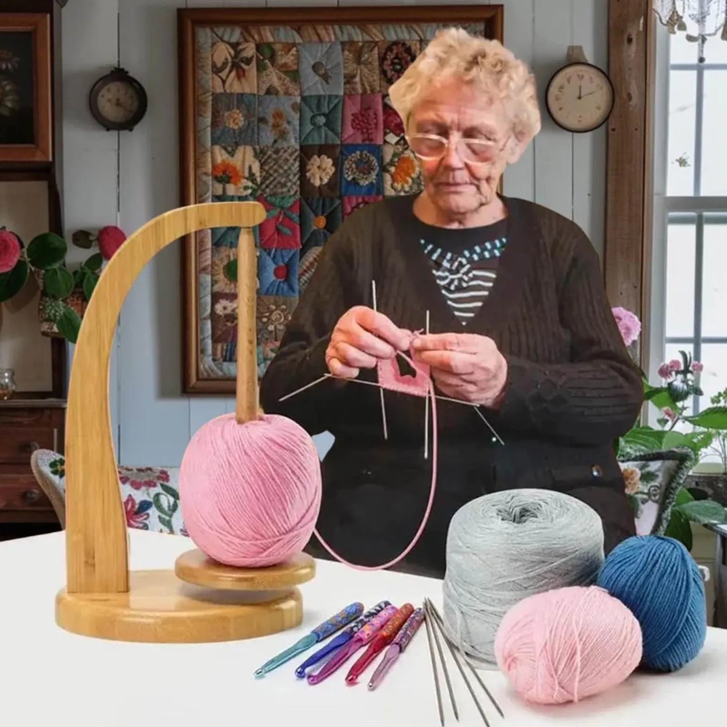 Magnetic Wooden Yarn Holder β Smooth, Tangle-Free Knitting &Crochet
