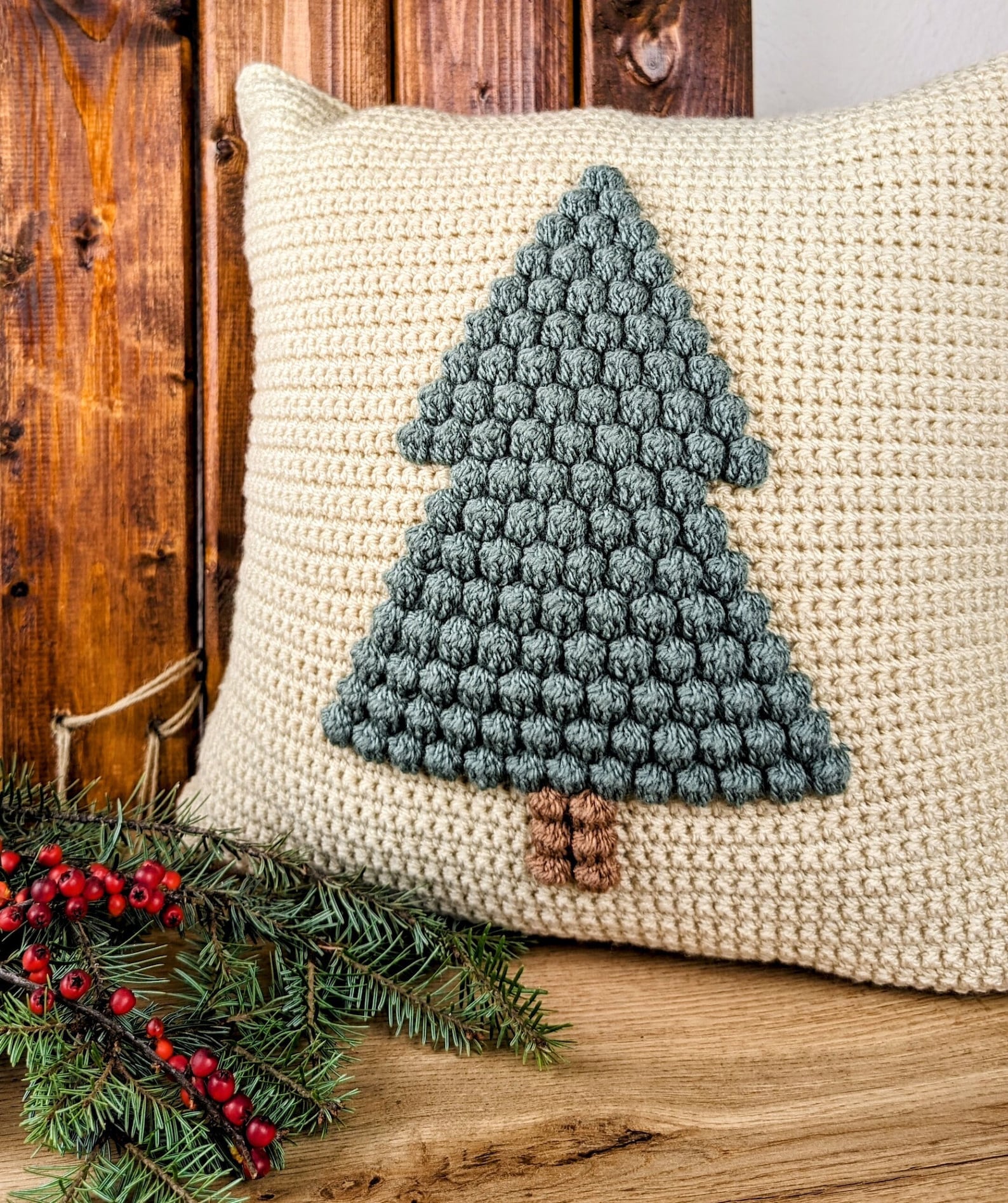 Bobble Pine Tree Pillow Crochet Pattern