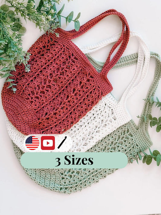 Willow Mesh Crochet Market Bag Pattern PDF + Video | Easy Reusable Tote | Beginner Friendly | 3 Sizes