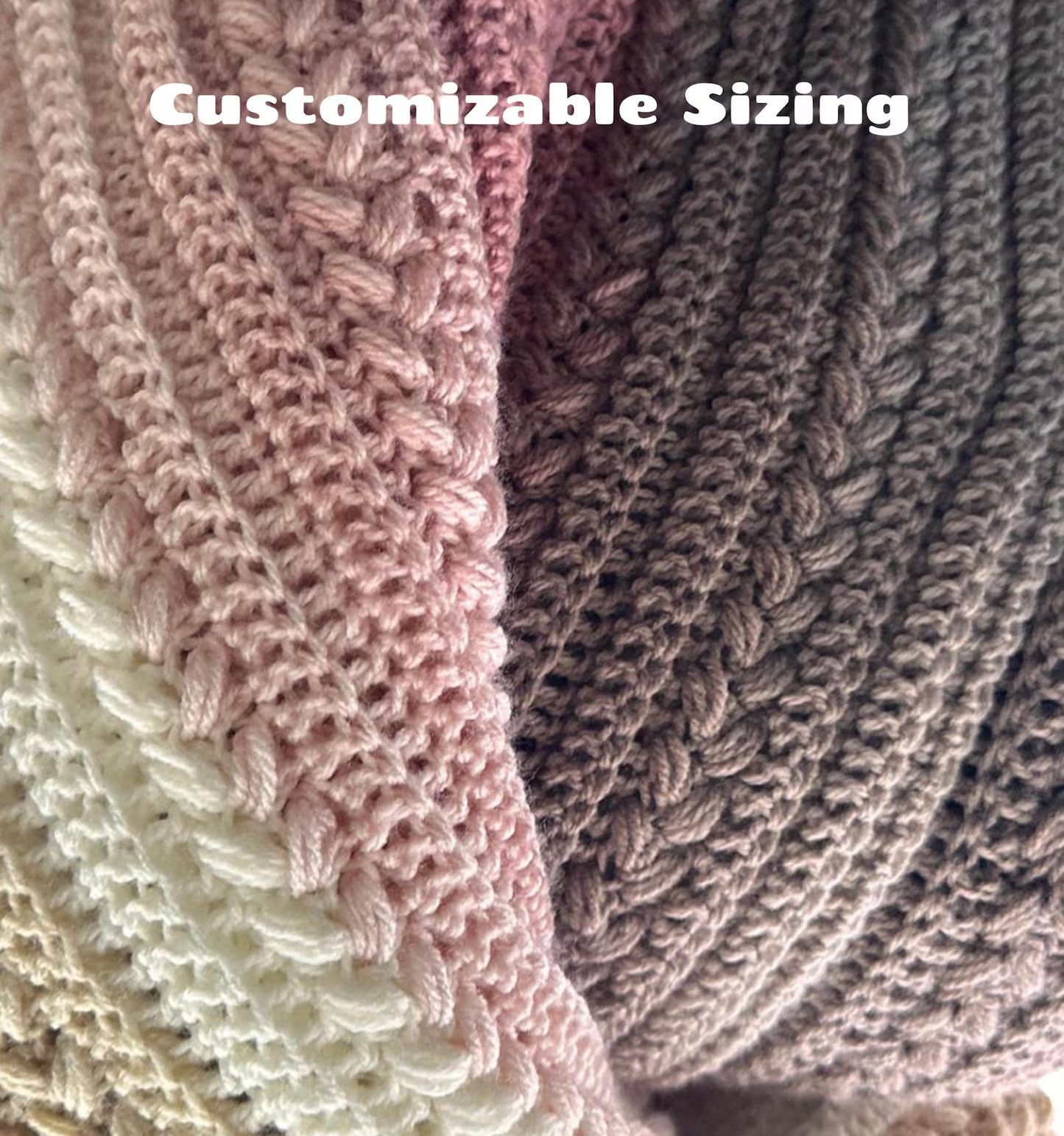 Soft Puff Heart Stitch Blanket PDF – Self-Striping 48H Afghan Crochet Pattern