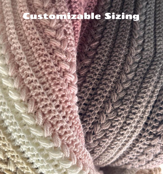 Soft Puff Heart Stitch Blanket PDF – Self-Striping 48H Afghan Crochet Pattern