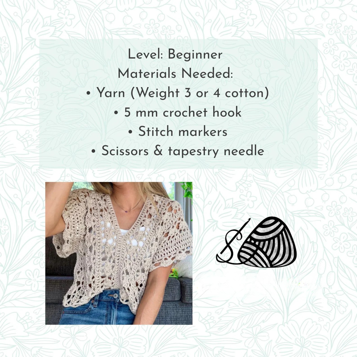 🌊 Coastal Lace Crochet Top – Beachy Summer Shirt (PDF Guide XS–XL)