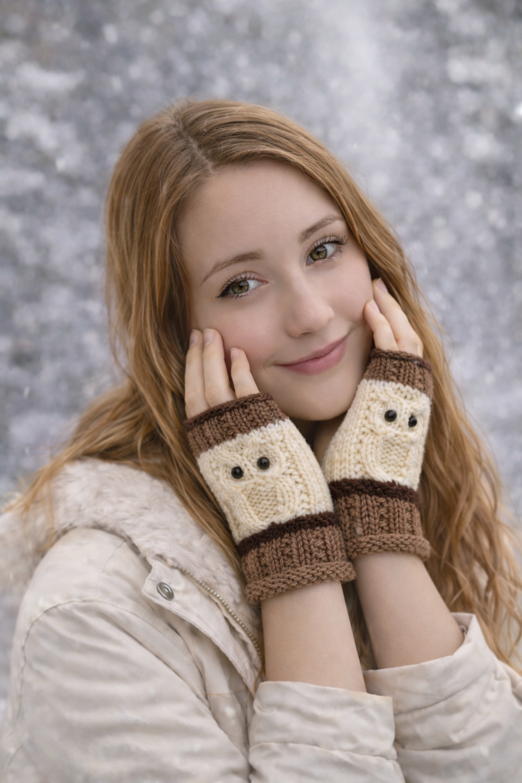 🦉 Owl Beanie &amp; Fingerless Gloves Set – Knit Flat Knitting Pattern