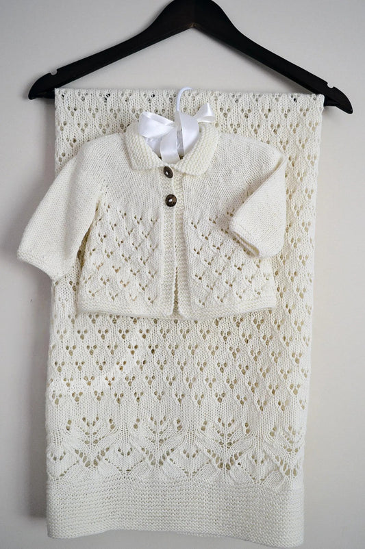 Lace Diamond Baby Set Knitting Pattern