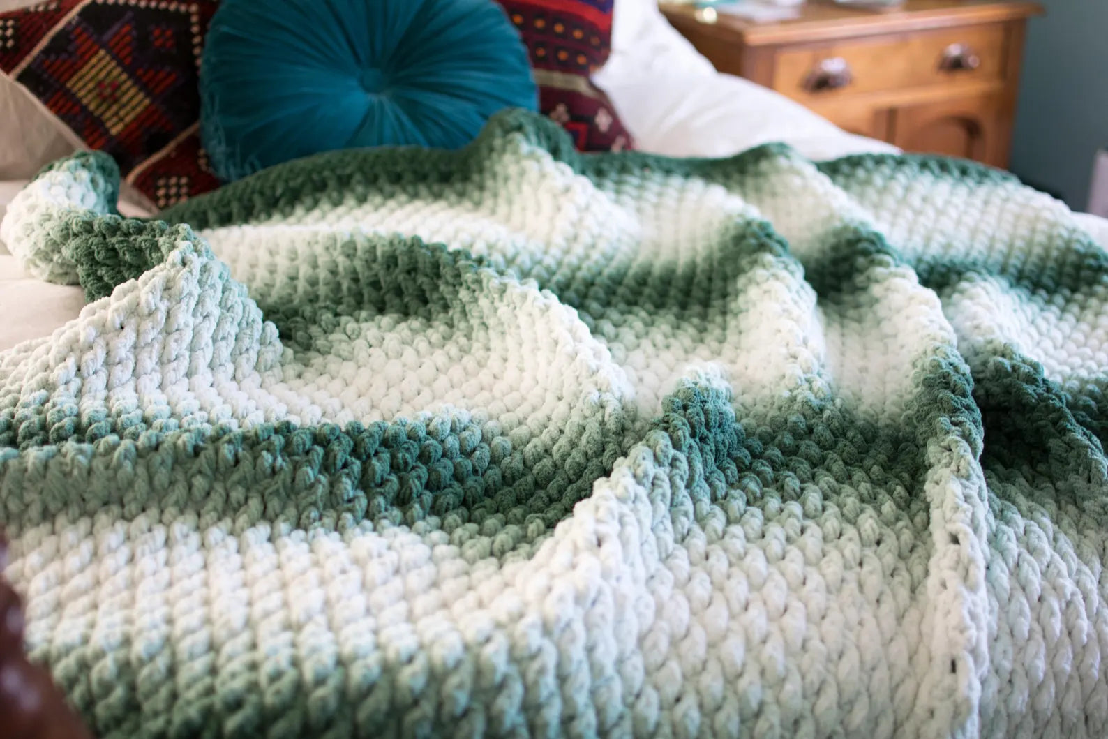 Chunky Evergreen Throw Blanket Crochet Pattern