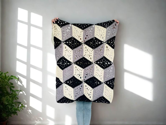 3D Cube Diamond Blanket Crochet Pattern + Video Tutorial (PDF)